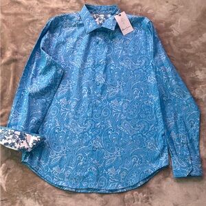 NWT! Robert Graham Hudson Blue Button Down Shirt